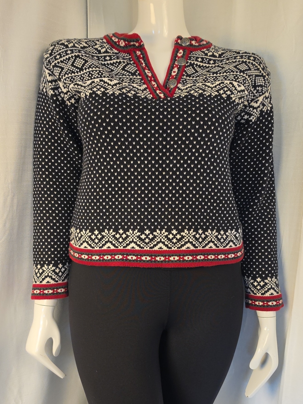 Vintage L.L. Bean 100% CottonNavy, White & Red Nordic Winter Sweater Size Medium